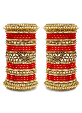 Especial Gold and Red Beads Work Kada Bangles
