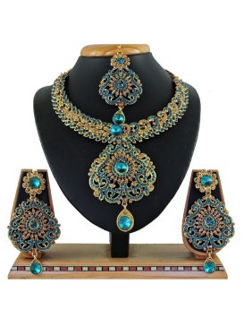 Especial Gold Rodium Polish Alloy Gold and Teal Necklace Set