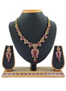 Especial  Gold Rodium Polish Gold and Rose Pink Stone Work Necklace Set