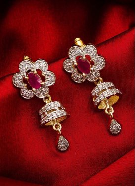Especial Gold Rodium Polish Stone Work Alloy Red and White Earrings