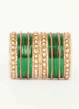 Especial Stone Work Gold and Green Bangles for Party