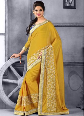 Exceeding Embroidery Work Crepe Silk Party Wear Saree