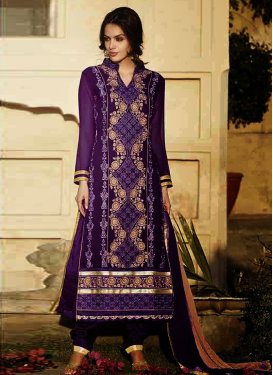 Exceeding Purple Color Faux Georgette Pant Style Salwar Suit