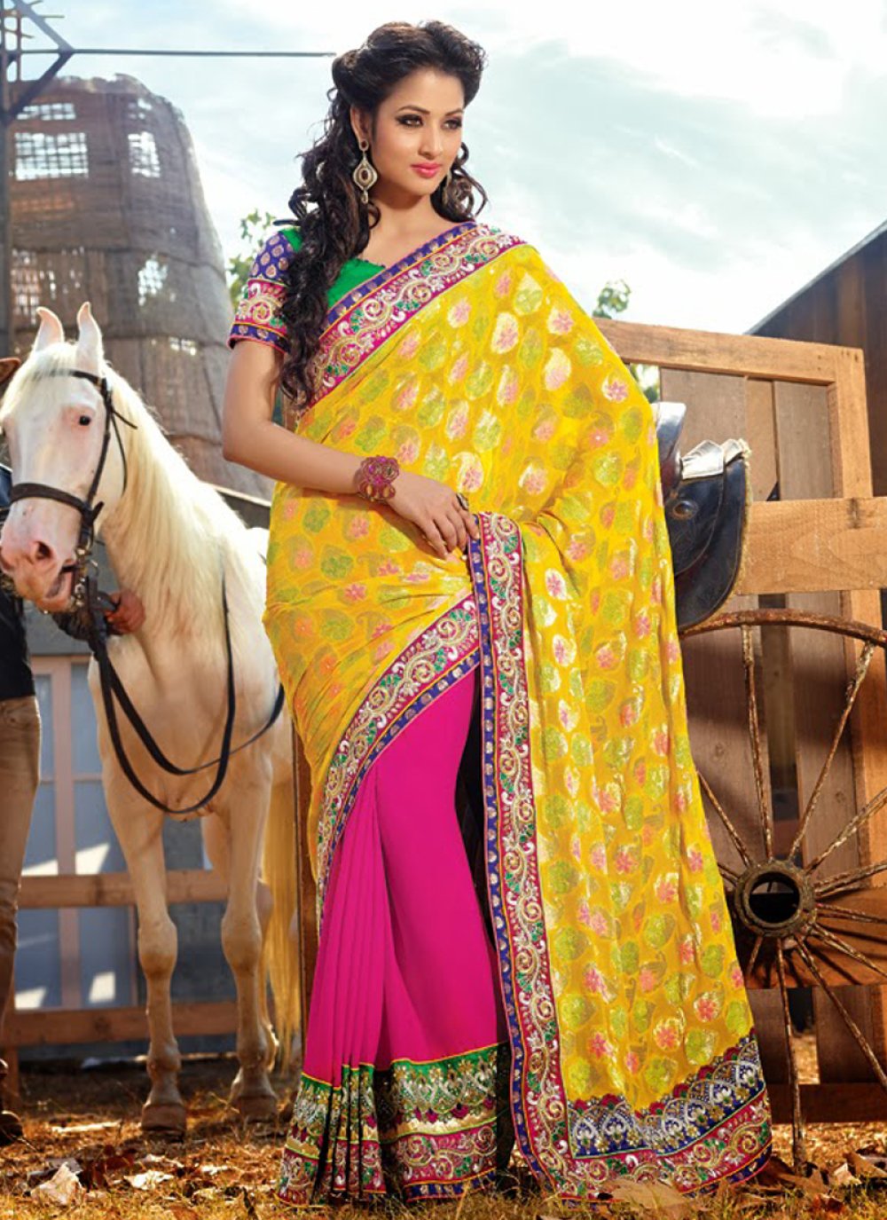 Buy Fancy Wear Women's Yellow Net Designer Half Saree [SL 6 (FW_K)] at  Amazon.in