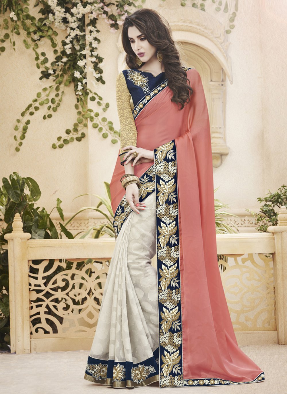 Astounding Look Silk Material Pink Color Resham Work Embroidered Saree