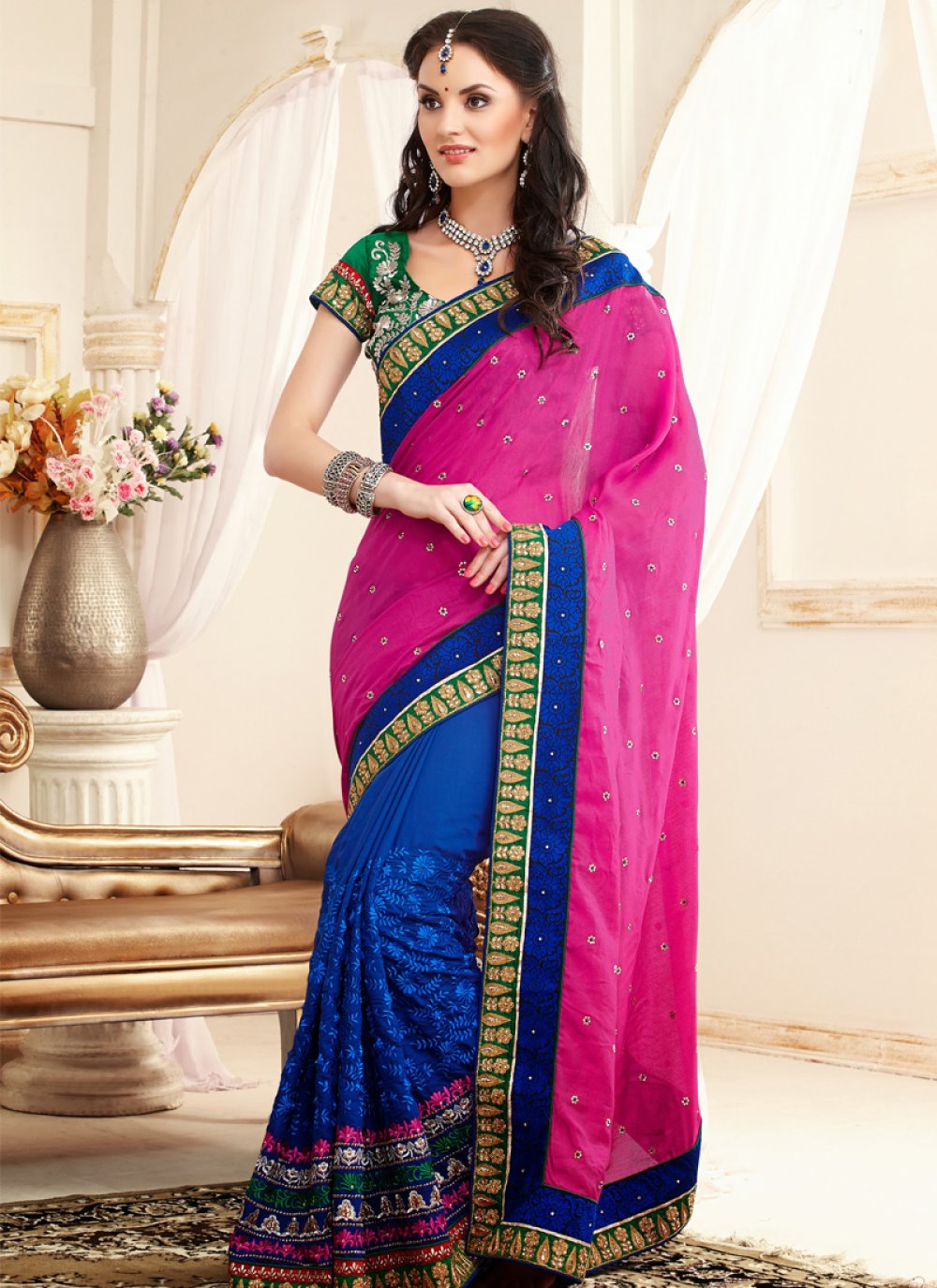 Model in Half and Half Silk Saree - Saree Blouse Patterns