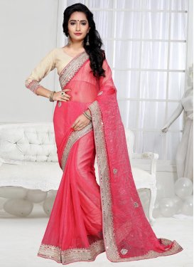Fabulous Shimmer Georgette Lace Work Traditional Saree For Ceremonial