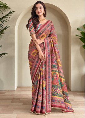 Fancy Fabric Classic Saree with Digital Print Work in Multi Colour for Ceremonial