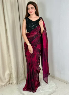Fancy Fabric Classic Saree with Digital Print Work in Red