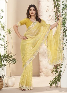 Fancy Fabric Embroidered Work Designer Contemporary Style Saree