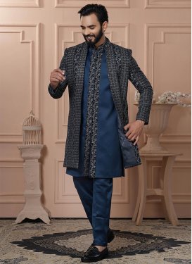 Fancy Fabric Indo Western with Cord Work for Festival in Navy Blue