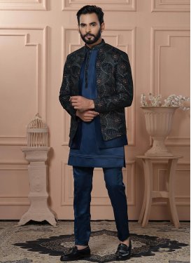 Fancy Fabric Indo Western with Embroidered Work in Navy Blue