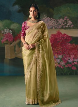 Fancy Fabric Traditional Saree with Beads Work for Bridal in Mint Green