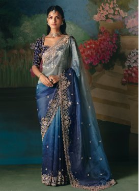 Fancy Fabric Trendy Saree in Multi Colour with Cutdana Work for Women