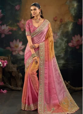 Fancy Fabric Trendy Saree with Beads Work in Multi Colour