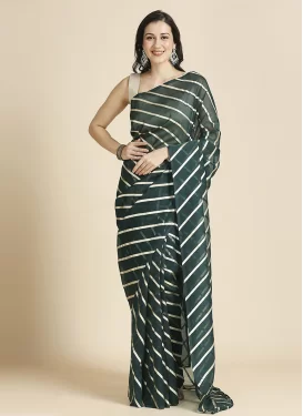 Fancy Work Classic Saree For Ceremonial in Bottle Green