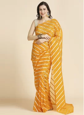 Fancy Work Organza Trendy Saree in Mustard for Women