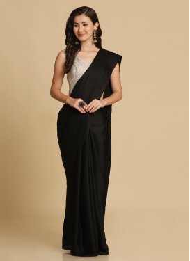 Fancy Work Satin Silk Classic Saree in Black for Women