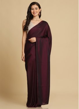 Fancy Work Satin Silk Traditional Saree in Maroon for Festival