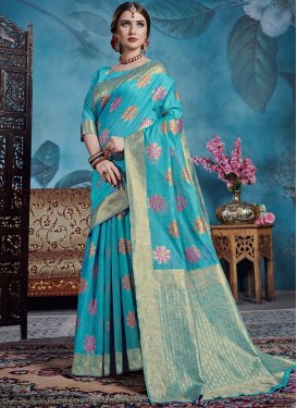 Fashionable Light Blue Weaving Linen Casual Saree
