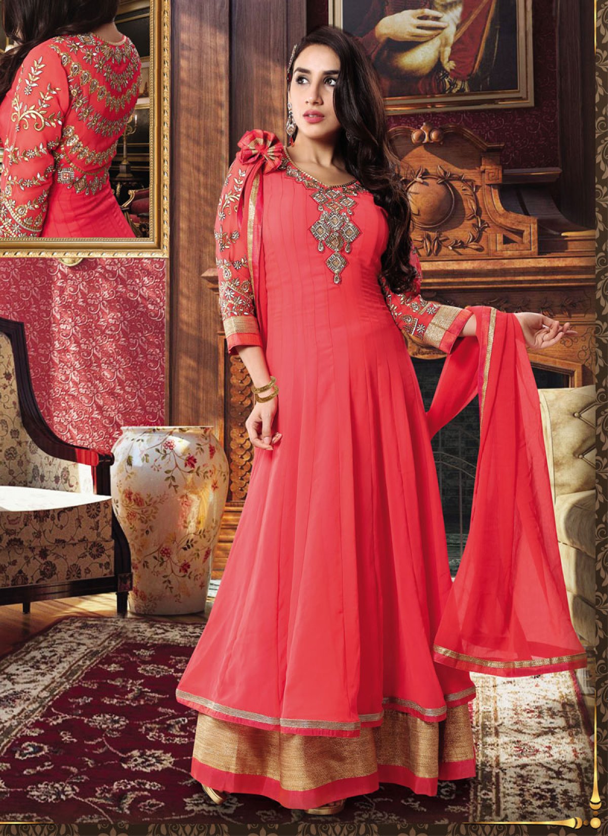 fashion show dress malfunction Designer Anarkali Suit With Embroidered Dupatta – Royal collection main image 0