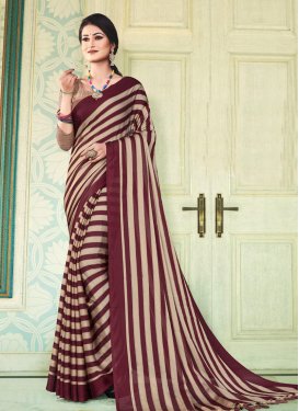 Faux Chiffon Beige and Maroon Designer Contemporary Style Saree