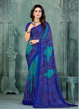 Faux Chiffon Blue and Teal Designer Contemporary Style Saree For Casual