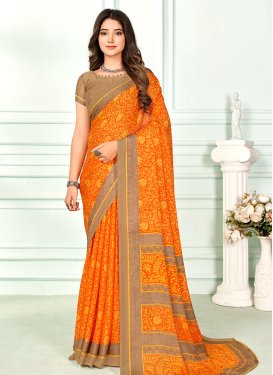 Faux Chiffon Brown and Orange Trendy Classic Saree For Casual