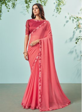 Faux Chiffon Embroidered Work Designer Contemporary Style Saree