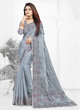 Faux Chiffon Embroidered Work Trendy Classic Saree