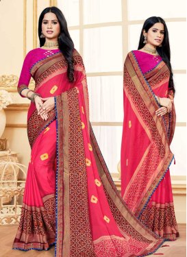 Faux Chiffon Maroon and Rose Pink Traditional Designer Saree For Casual