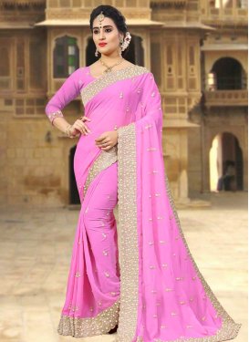 Faux Georgette Beads Work Trendy Classic Saree