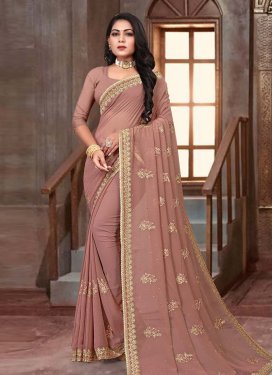 Faux Georgette Embroidered Work Contemporary Style Saree