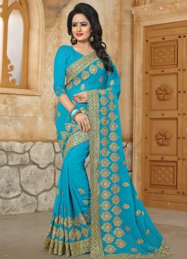 Faux Georgette Embroidered Work Contemporary Style Saree