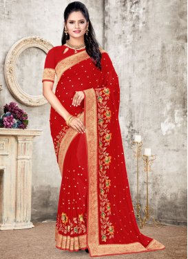 Faux Georgette Embroidered Work Contemporary Style Saree