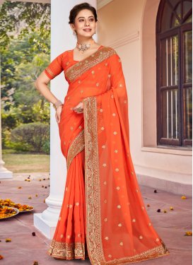Faux Georgette Embroidered Work Designer Contemporary Style Saree