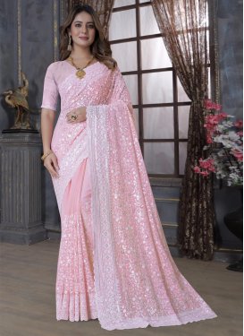 Faux Georgette Embroidered Work Designer Contemporary Style Saree