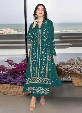 Faux Georgette Embroidered Work Pakistani Straight Salwar Suit
