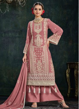 Faux Georgette Embroidered Work Palazzo Straight Salwar Kameez
