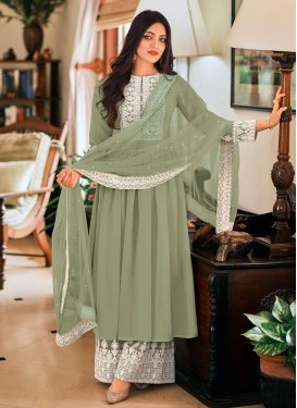 Faux Georgette Embroidered Work Palazzo Straight Salwar Suit