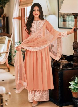 Faux Georgette Embroidered Work Palazzo Straight Salwar Suit