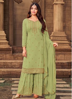 Faux Georgette Embroidered Work Palazzo Style Pakistani Salwar Suit