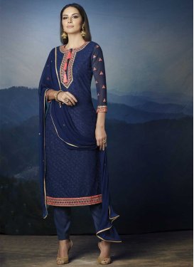 Faux Georgette Embroidered Work Pant Style Classic Salwar Suit