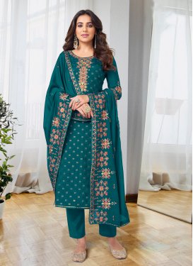 Faux Georgette Embroidered Work Pant Style Pakistani Suit