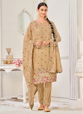 Faux Georgette Embroidered Work Pant Style Straight Salwar Kameez