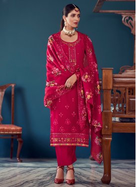 Faux Georgette Embroidered Work Pant Style Straight Salwar Kameez