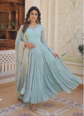 Faux Georgette Embroidered Work Readymade Floor Length Gown