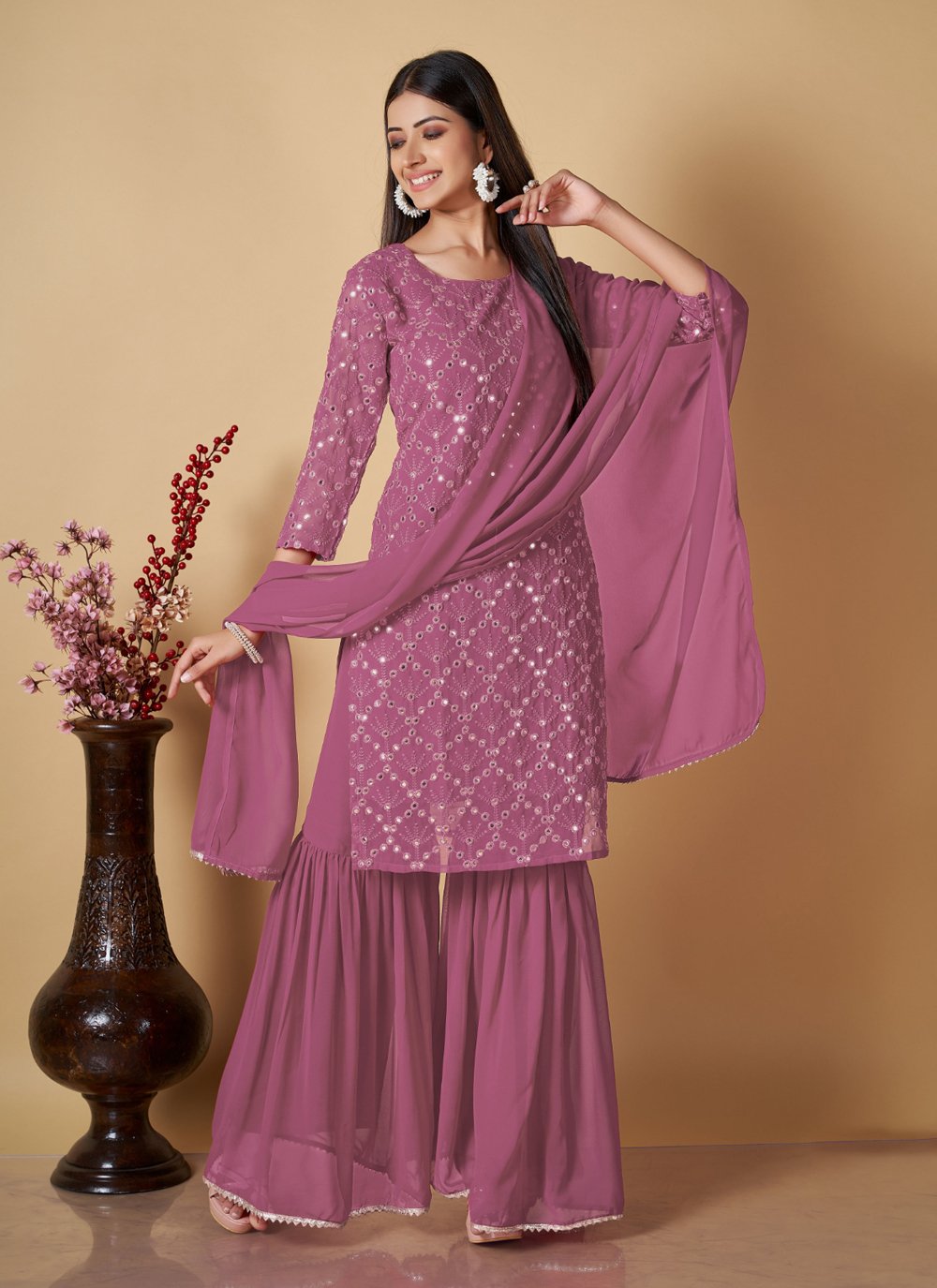 Faux Georgette Embroidered Work Readymade Salwar Suit