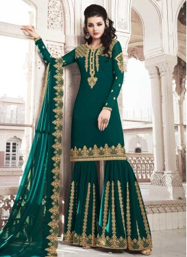 Faux Georgette Embroidered Work Sharara Salwar Suit