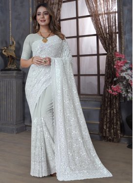 Faux Georgette Embroidered Work Trendy Classic Saree